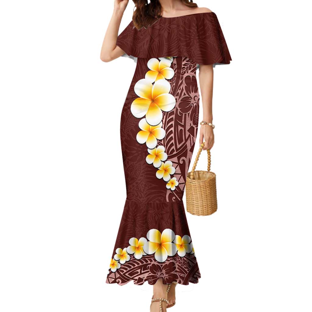 Oxblood Tropical Plumeria With Galaxy Polynesian Art Mermaid Dress LT14 Women Oxblood - Polynesian Pride