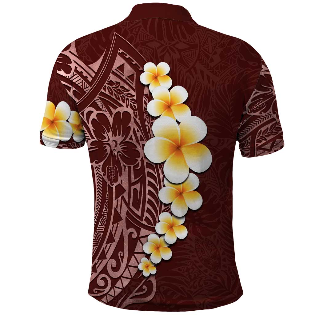 Oxblood Tropical Plumeria With Galaxy Polynesian Art Polo Shirt