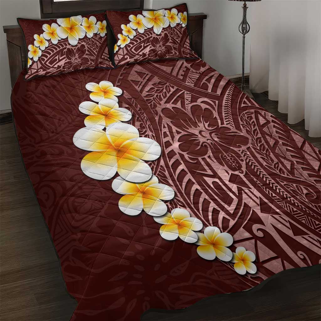 Oxblood Tropical Plumeria With Galaxy Polynesian Art Quilt Bed Set LT14 Oxblood - Polynesian Pride