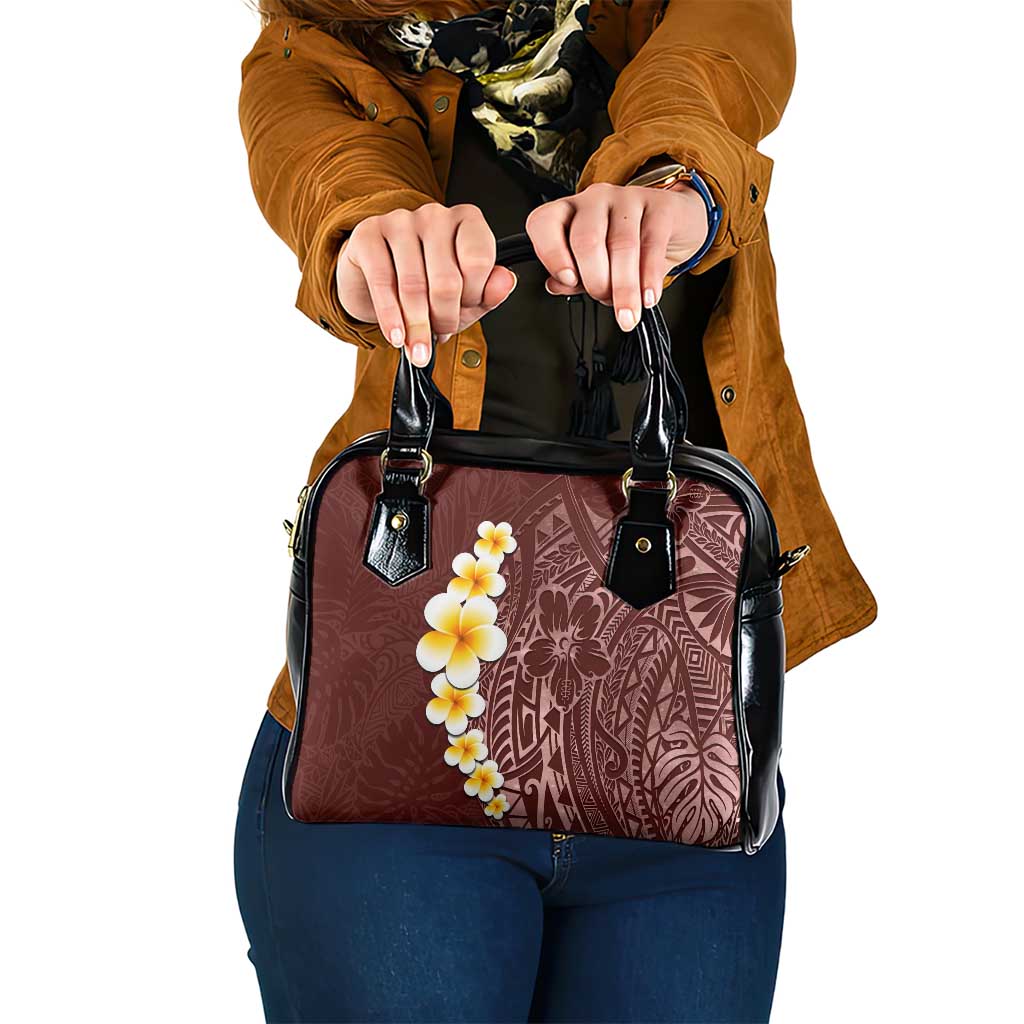 Oxblood Tropical Plumeria With Galaxy Polynesian Art Shoulder Handbag LT14 One Size Oxblood - Polynesian Pride