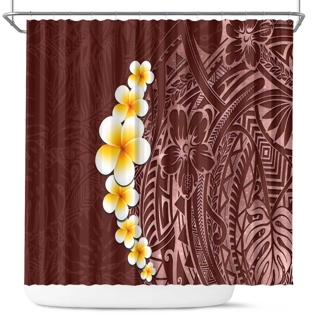 Oxblood Tropical Plumeria With Galaxy Polynesian Art Shower Curtain LT14 Oxblood - Polynesian Pride
