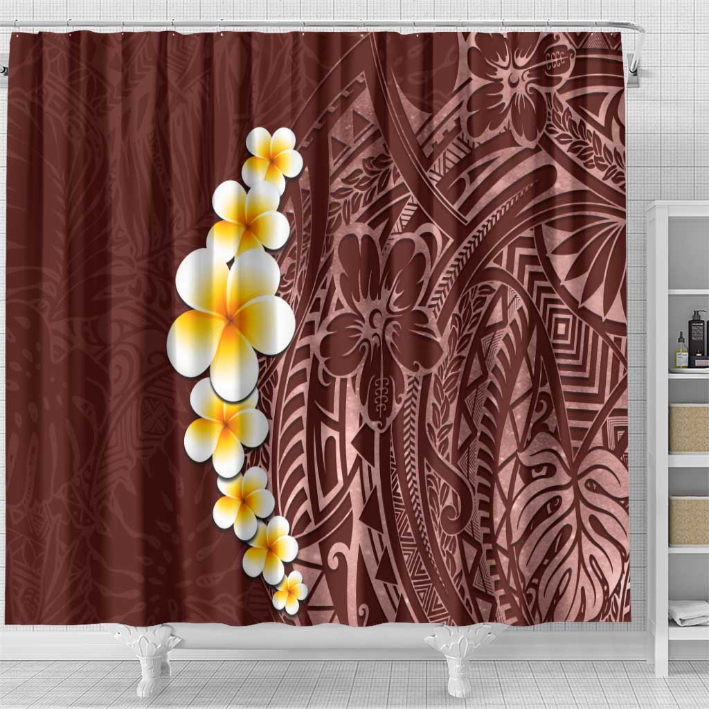 Oxblood Tropical Plumeria With Galaxy Polynesian Art Shower Curtain
