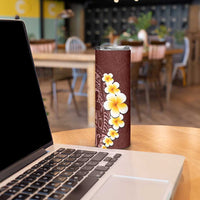 Oxblood Tropical Plumeria With Galaxy Polynesian Art Skinny Tumbler