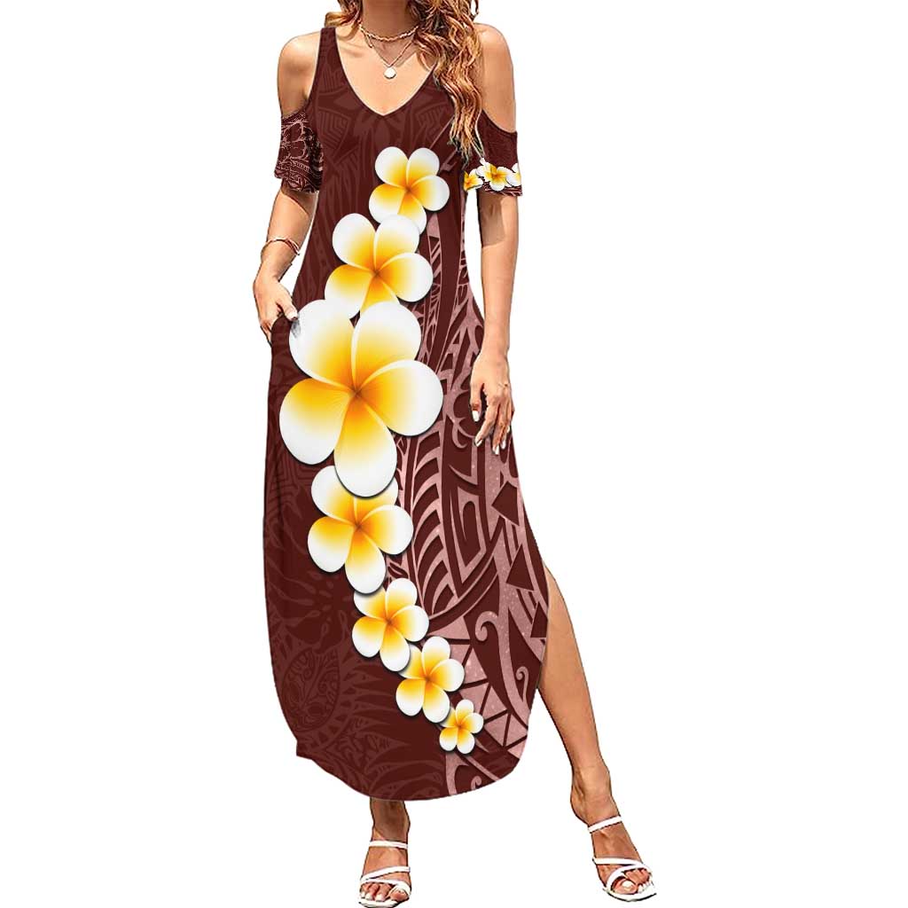 Oxblood Tropical Plumeria With Galaxy Polynesian Art Summer Maxi Dress LT14 Women Oxblood - Polynesian Pride