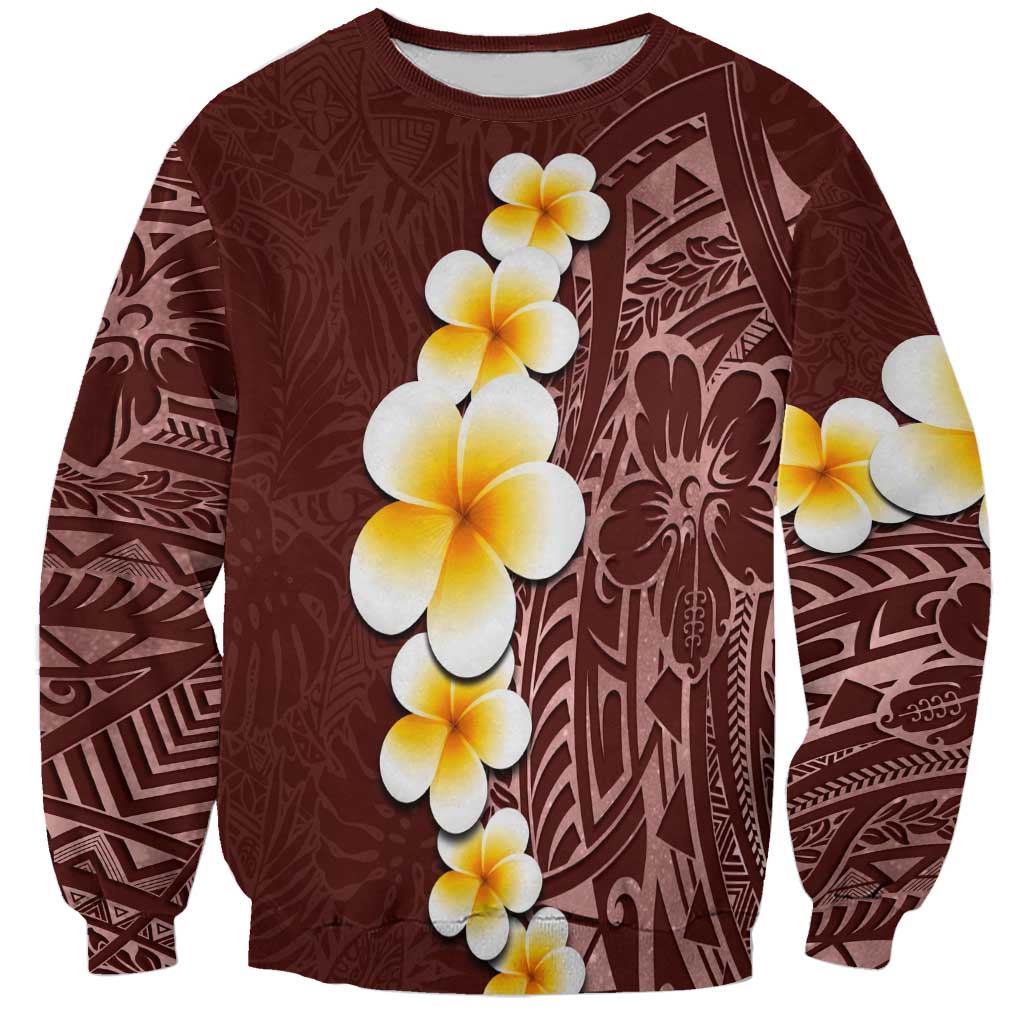 Oxblood Tropical Plumeria With Galaxy Polynesian Art Sweatshirt