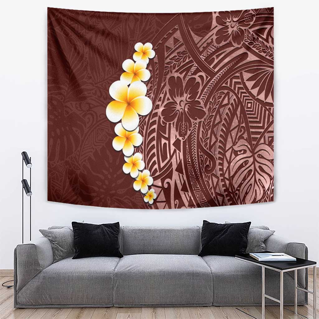 Oxblood Tropical Plumeria With Galaxy Polynesian Art Tapestry LT14 Oxblood - Polynesian Pride