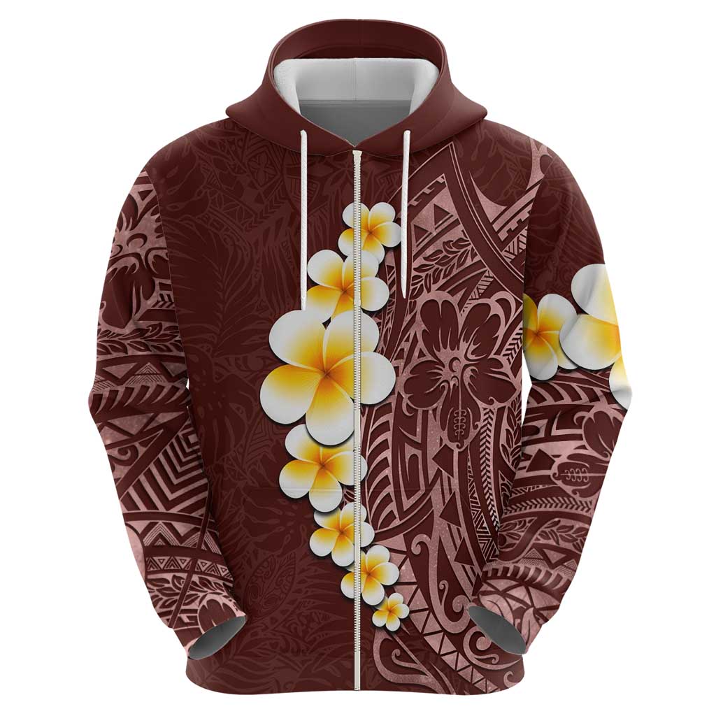 Oxblood Tropical Plumeria With Galaxy Polynesian Art Zip Hoodie LT14 - Polynesian Pride