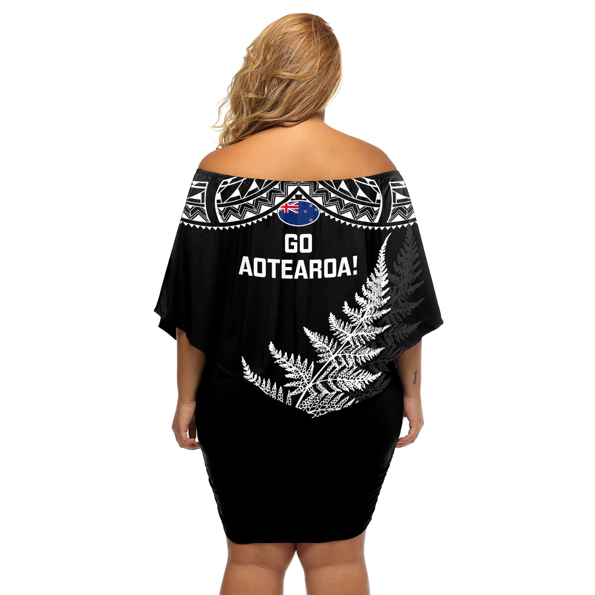 New Zealand Silver Fern Rugby Off Shoulder Short Dress Go All Black 2023 World Cup LT14 - Polynesian Pride