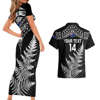 Personalised New Zealand Silver Fern Rugby Couples Matching Short Sleeve Bodycon Dress and Hawaiian Shirt Go All Black 2023 World Cup LT14 - Polynesian Pride