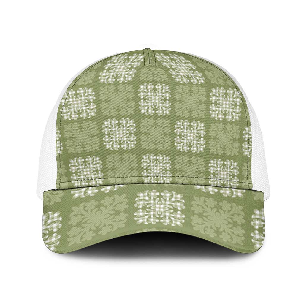 Vesuvian Green Palaka Quilt Hawaii Baseball Net Cap Traditional Hawaii-plaid Pattern - Polynesian Pride