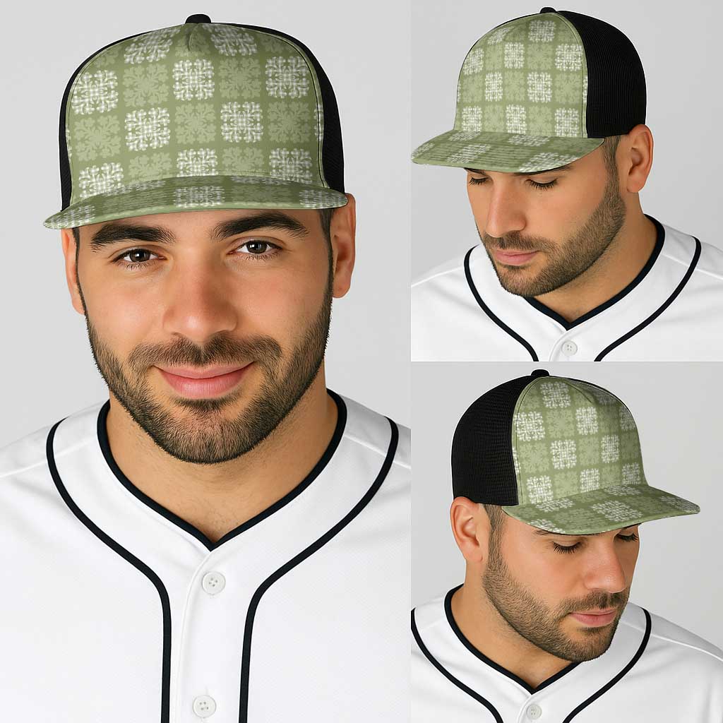 Vesuvian Green Palaka Quilt Hawaii Baseball Net Cap Traditional Hawaii-plaid Pattern - Polynesian Pride