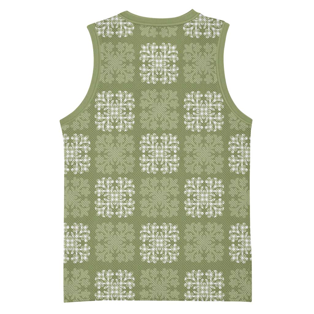 Vesuvian Green Palaka Quilt Hawaii Basketball Jersey Traditional Hawaii-plaid Pattern - Polynesian Pride