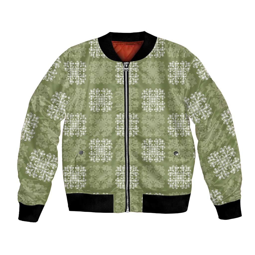 Vesuvian Green Palaka Quilt Hawaii Bomber Jacket Traditional Hawaii-plaid Pattern - Polynesian Pride
