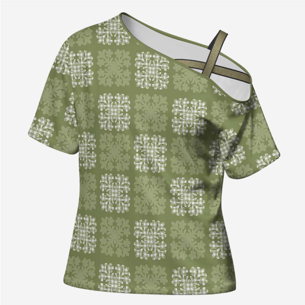 Vesuvian Green Palaka Quilt Hawaii Cross Shoulder Shirt Traditional Hawaii-plaid Pattern - Polynesian Pride