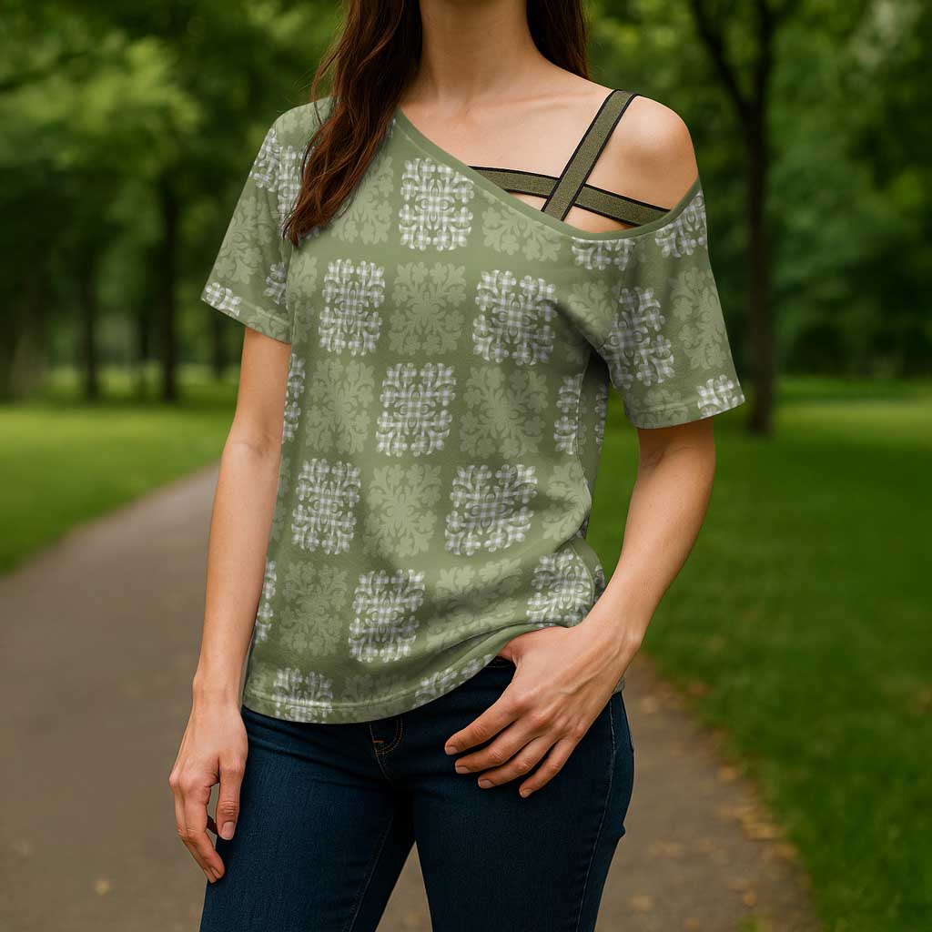 Vesuvian Green Palaka Quilt Hawaii Cross Shoulder Shirt Traditional Hawaii-plaid Pattern - Polynesian Pride
