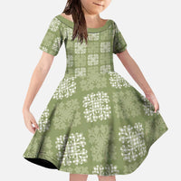 Vesuvian Green Palaka Quilt Hawaii Family Matching Off The Shoulder Long Sleeve Dress and Hawaiian Shirt Traditional Hawaii-plaid Pattern - Polynesian Pride