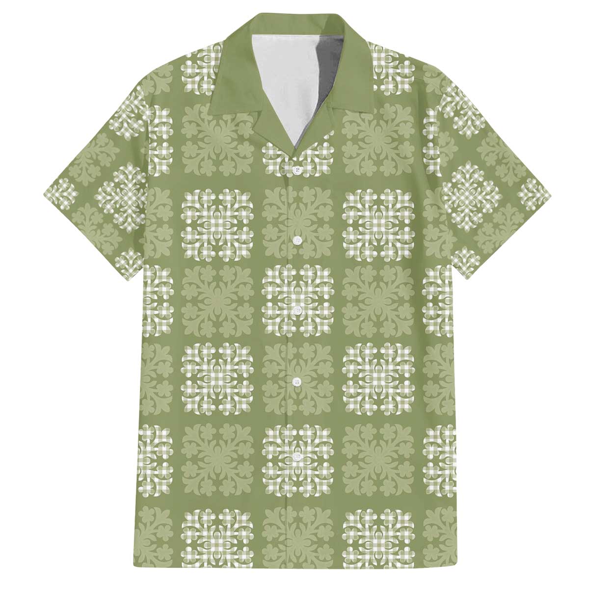 Vesuvian Green Palaka Quilt Hawaii Family Matching Off The Shoulder Long Sleeve Dress and Hawaiian Shirt Traditional Hawaii-plaid Pattern - Polynesian Pride