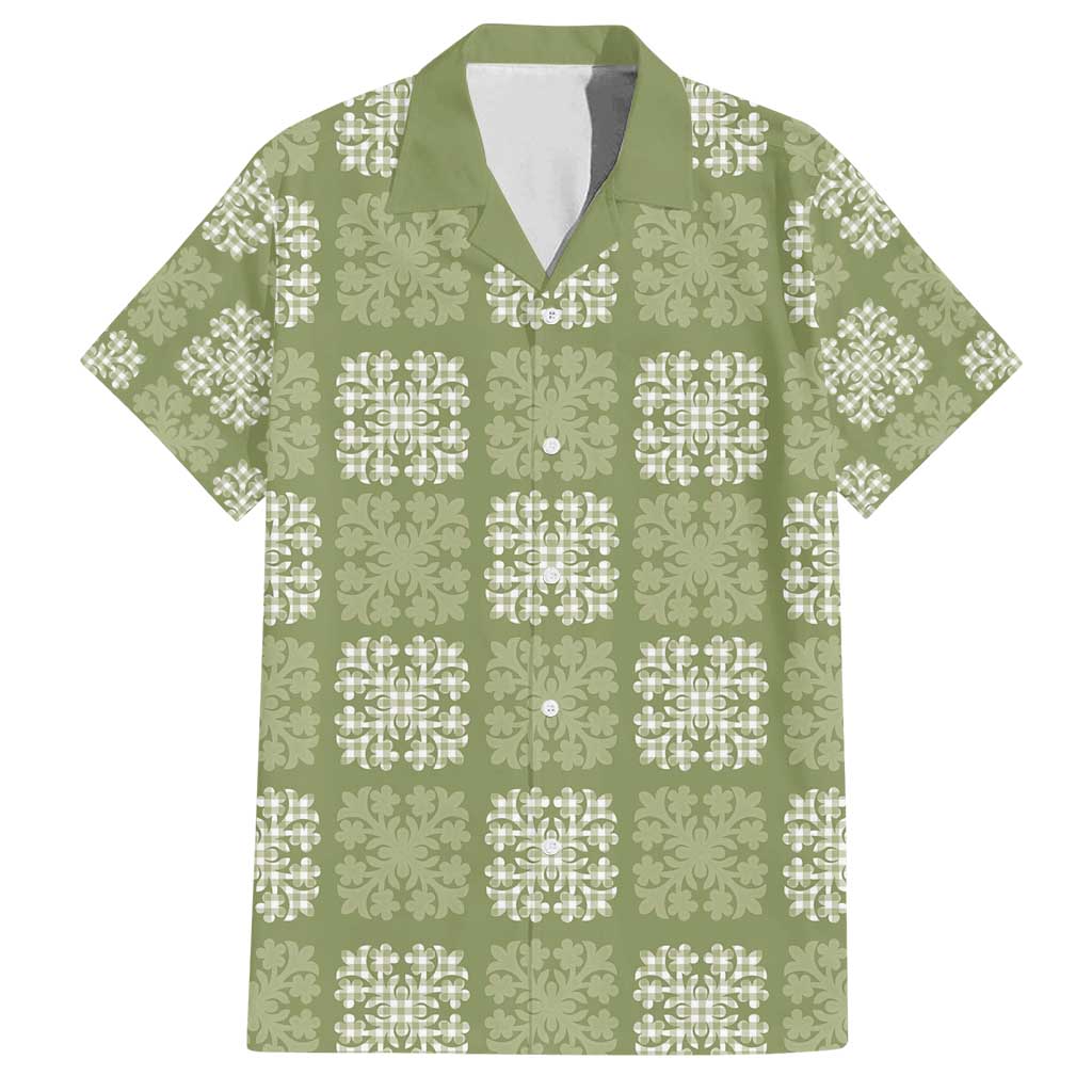 Vesuvian Green Palaka Quilt Hawaii Family Matching Off Shoulder Maxi Dress and Hawaiian Shirt Traditional Hawaii-plaid Pattern - Polynesian Pride