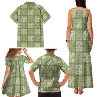 Vesuvian Green Palaka Quilt Hawaii Family Matching Tank Maxi Dress and Hawaiian Shirt Traditional Hawaii-plaid Pattern - Polynesian Pride