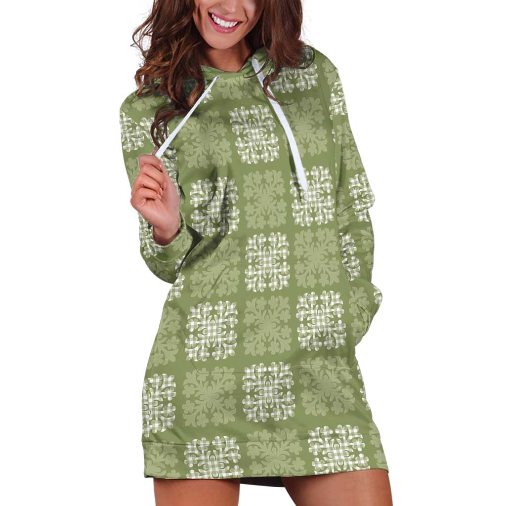 Vesuvian Green Palaka Quilt Hawaii Hoodie Dress Traditional Hawaii-plaid Pattern - Polynesian Pride
