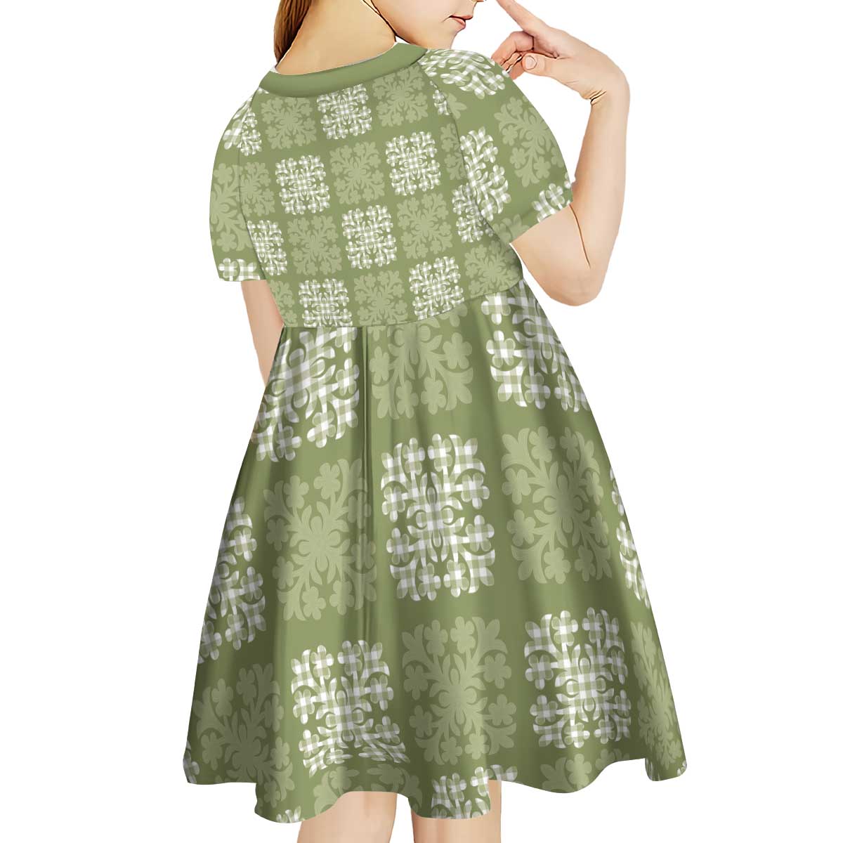 Vesuvian Green Palaka Quilt Hawaii Kid Short Sleeve Dress Traditional Hawaii-plaid Pattern - Polynesian Pride