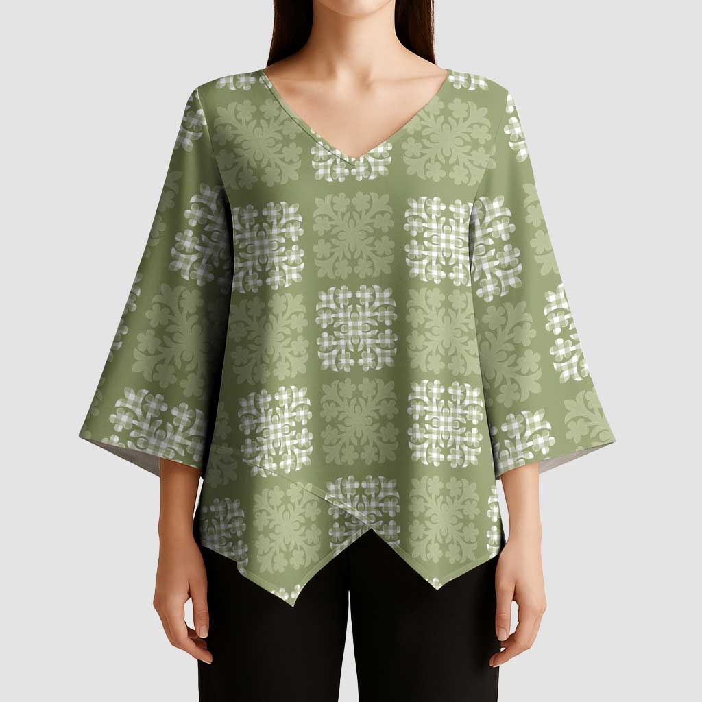 Vesuvian Green Palaka Quilt Hawaii Kimono Sleeve Blouse Traditional Hawaii-plaid Pattern - Polynesian Pride