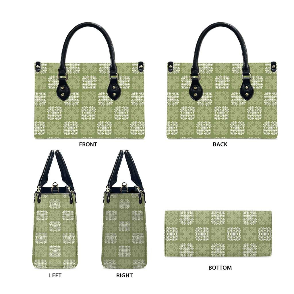 Vesuvian Green Palaka Quilt Hawaii Leather Bag Traditional Hawaii-plaid Pattern - Polynesian Pride