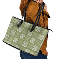 Vesuvian Green Palaka Quilt Hawaii Leather Tote Bag Traditional Hawaii-plaid Pattern - Polynesian Pride