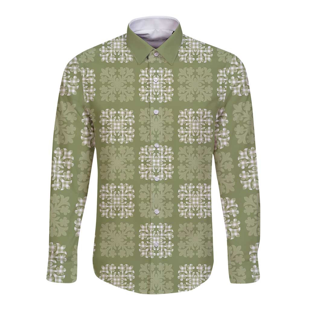 Vesuvian Green Palaka Quilt Hawaii Long Sleeve Button Shirt Traditional Hawaii-plaid Pattern - Polynesian Pride