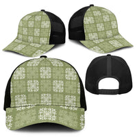 Vesuvian Green Palaka Quilt Hawaii Mesh Trucker Cap Traditional Hawaii-plaid Pattern - Polynesian Pride