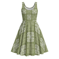 Vesuvian Green Palaka Quilt Hawaii Midi Dress Traditional Hawaii-plaid Pattern - Polynesian Pride