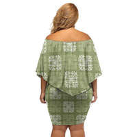 Vesuvian Green Palaka Quilt Hawaii Off Shoulder Short Dress Traditional Hawaii-plaid Pattern - Polynesian Pride