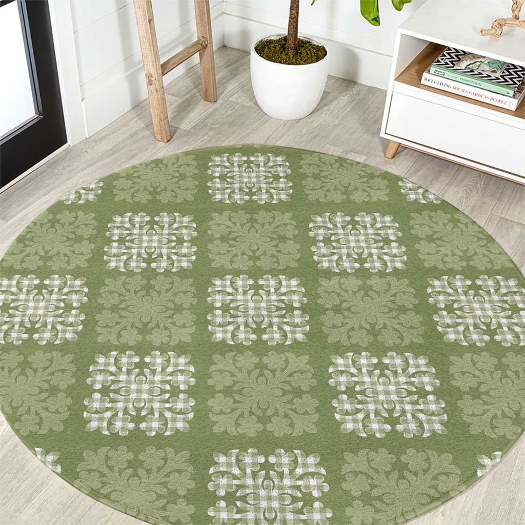 Vesuvian Green Palaka Quilt Hawaii Round Carpet Traditional Hawaii-plaid Pattern - Polynesian Pride