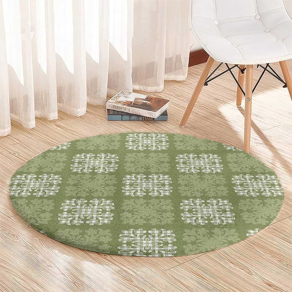 Vesuvian Green Palaka Quilt Hawaii Round Carpet Traditional Hawaii-plaid Pattern - Polynesian Pride