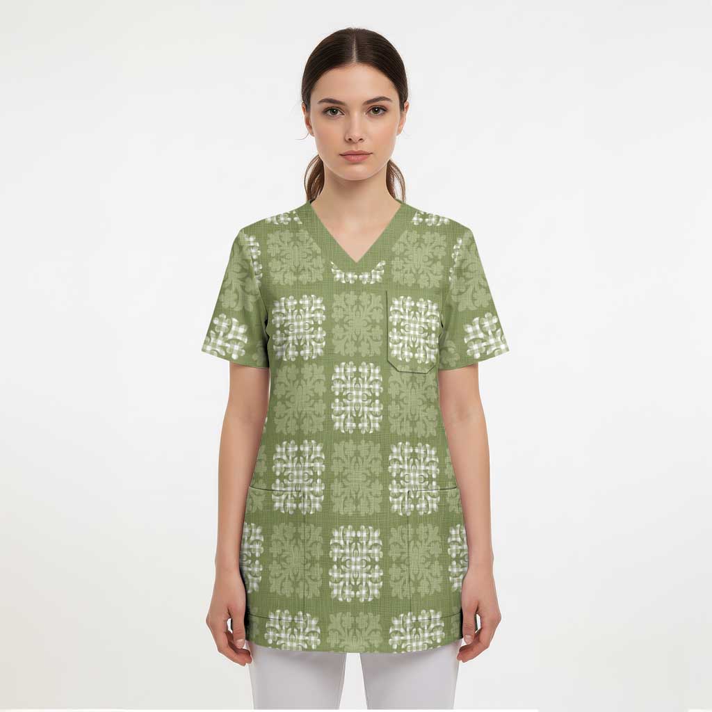 Vesuvian Green Palaka Quilt Hawaii Scrub Top Traditional Hawaii-plaid Pattern - Polynesian Pride