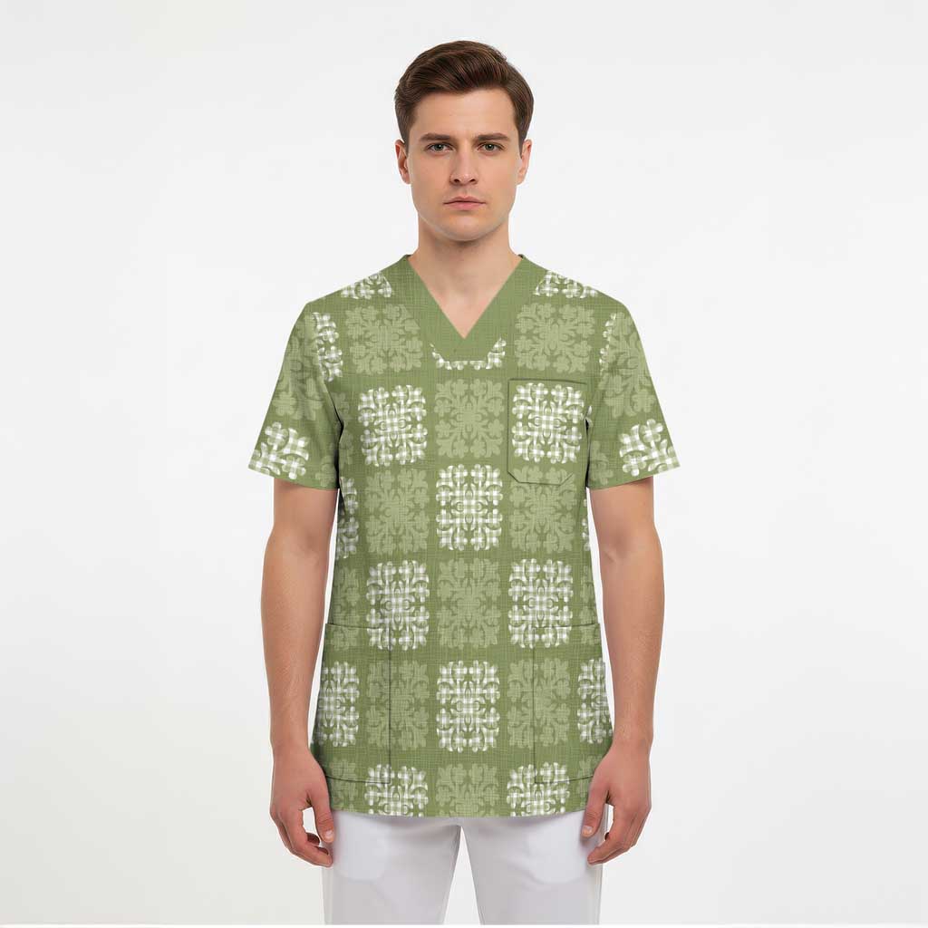 Vesuvian Green Palaka Quilt Hawaii Scrub Top Traditional Hawaii-plaid Pattern - Polynesian Pride
