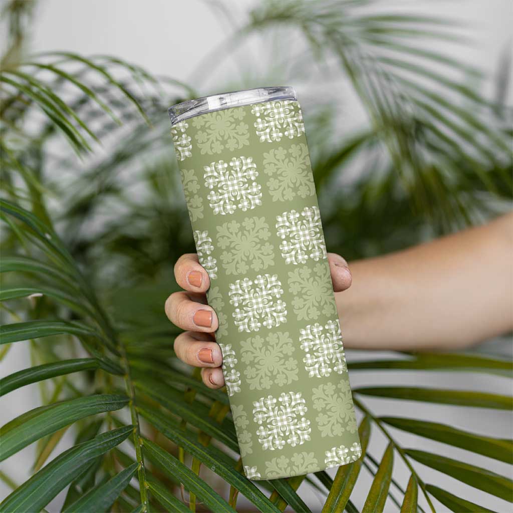 Vesuvian Green Palaka Quilt Hawaii Skinny Tumbler Traditional Hawaii-plaid Pattern - Polynesian Pride