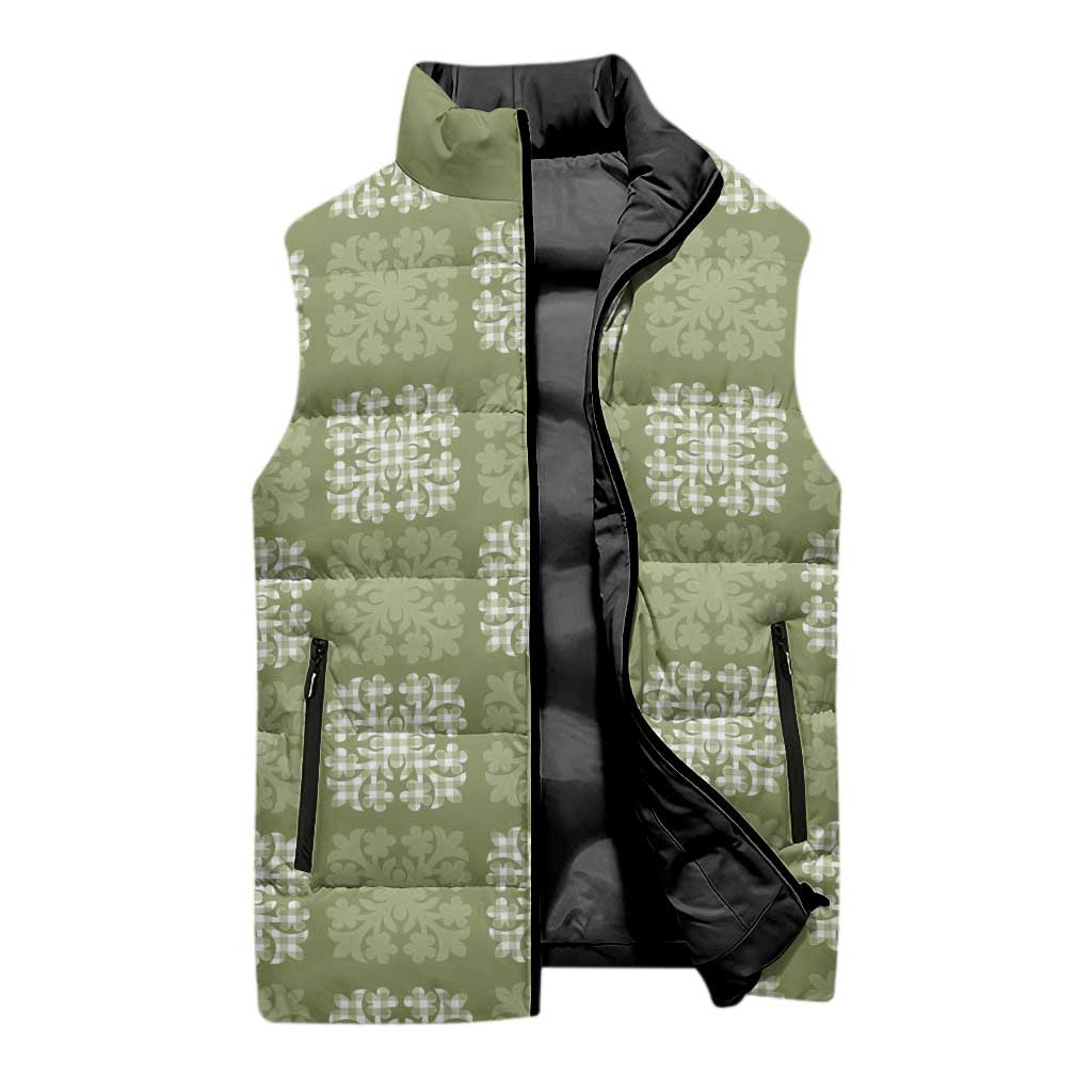 Vesuvian Green Palaka Quilt Hawaii Sleeveless Puffer Jacket Traditional Hawaii-plaid Pattern - Polynesian Pride