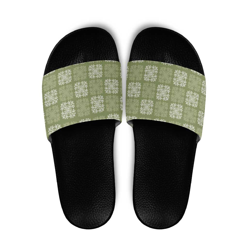 Vesuvian Green Palaka Quilt Hawaii Slide Sandals Traditional Hawaii-plaid Pattern - Polynesian Pride