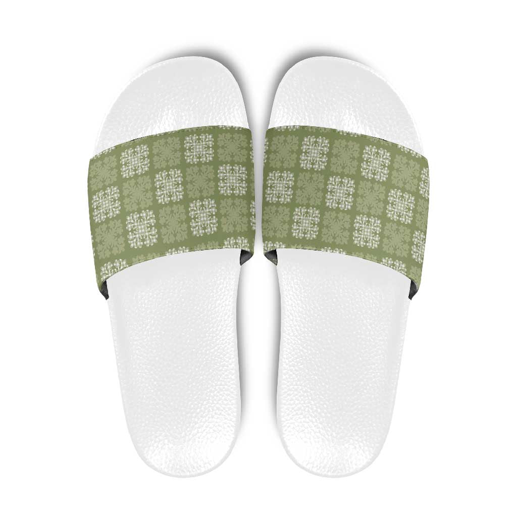 Vesuvian Green Palaka Quilt Hawaii Slide Sandals Traditional Hawaii-plaid Pattern - Polynesian Pride