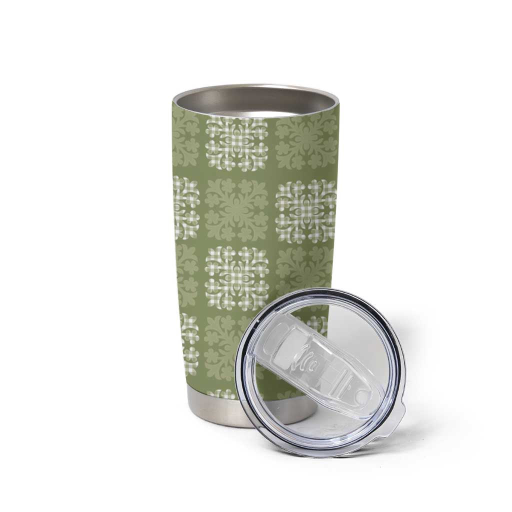 Vesuvian Green Palaka Quilt Hawaii Tumbler Cup Traditional Hawaii-plaid Pattern - Polynesian Pride