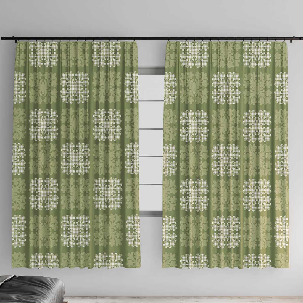 Vesuvian Green Palaka Quilt Hawaii Window Curtain Traditional Hawaii-plaid Pattern - Polynesian Pride