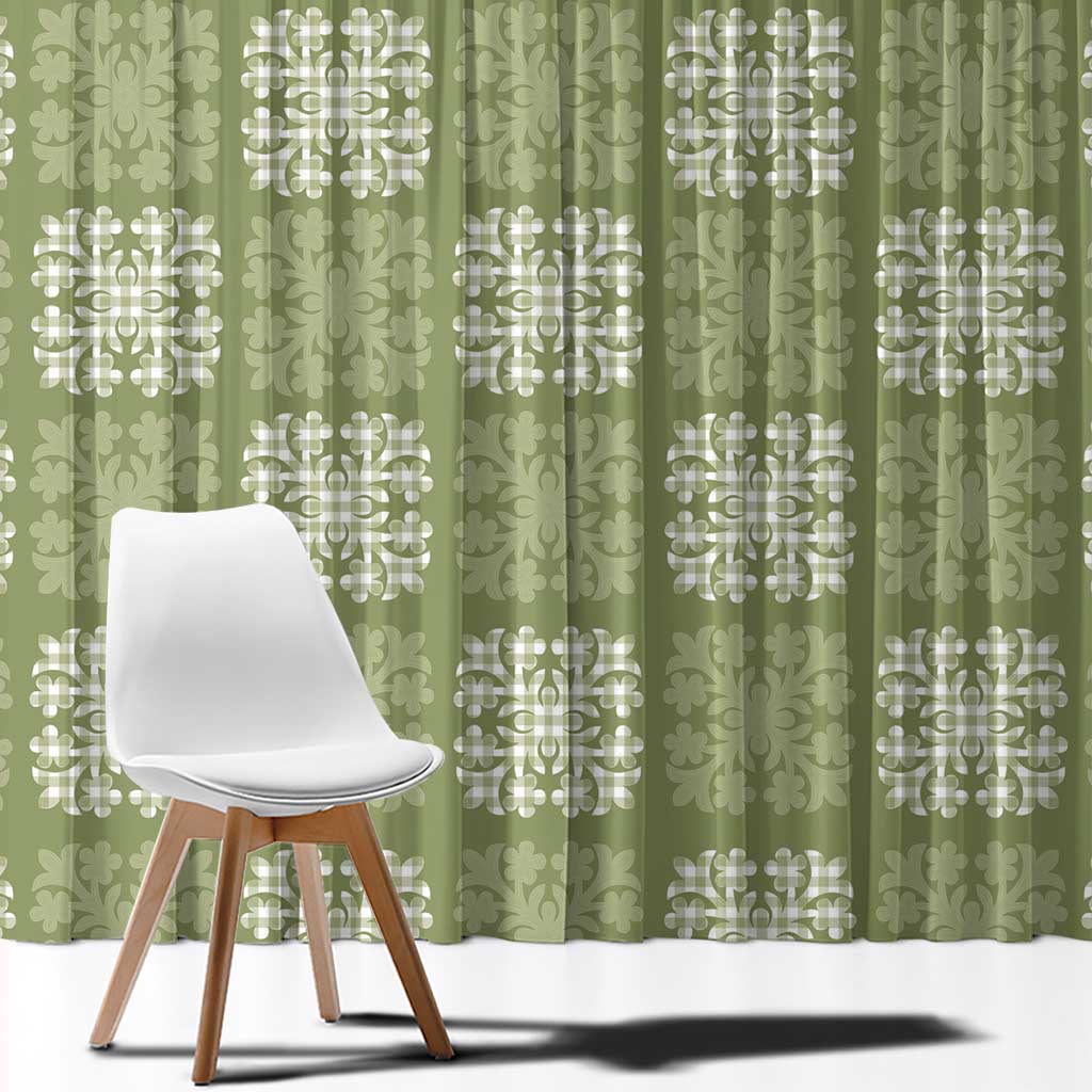 Vesuvian Green Palaka Quilt Hawaii Window Curtain Traditional Hawaii-plaid Pattern - Polynesian Pride