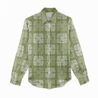 Vesuvian Green Palaka Quilt Hawaii Women Casual Shirt Traditional Hawaii-plaid Pattern - Polynesian Pride