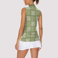 Vesuvian Green Palaka Quilt Hawaii Women Sleeveless Polo Shirt Traditional Hawaii-plaid Pattern - Polynesian Pride