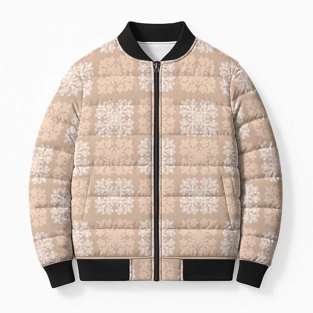 Beige Palaka Quilt Hawaii Bomber Puffer Jacket Traditional Hawaii-plaid Pattern - Polynesian Pride