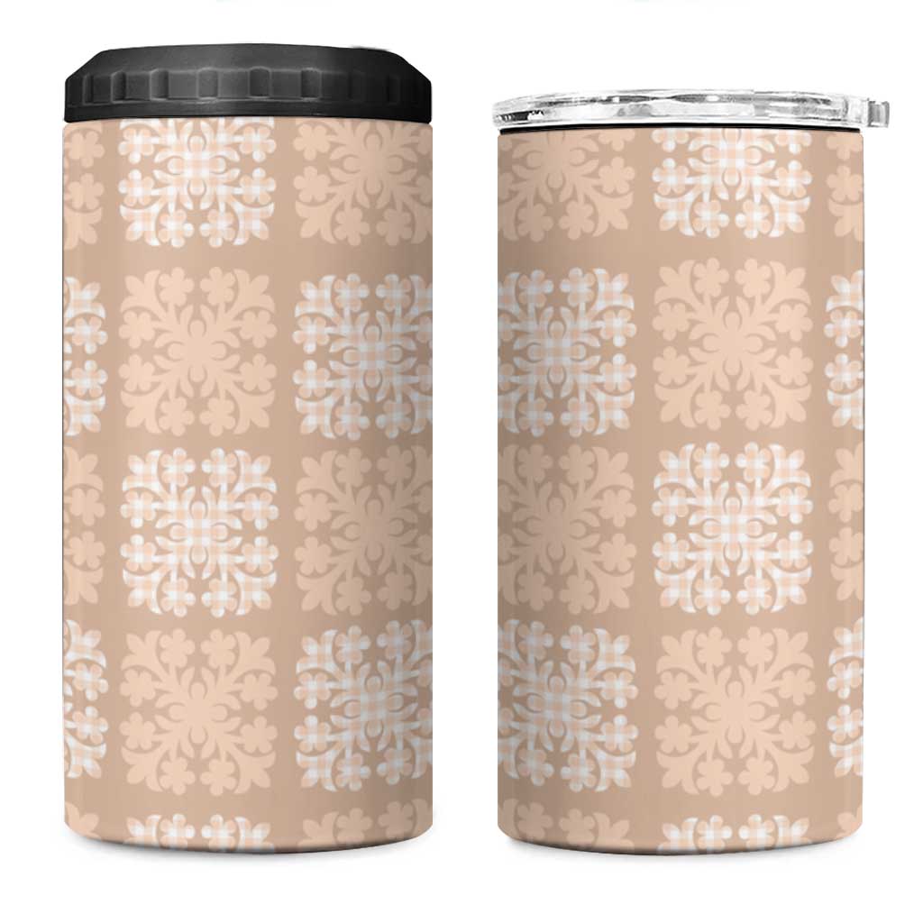 Beige Palaka Quilt Hawaii 4 in 1 Can Cooler Tumbler Traditional Hawaii-plaid Pattern - Polynesian Pride