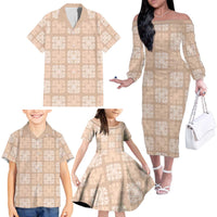 Beige Palaka Quilt Hawaii Family Matching Off The Shoulder Long Sleeve Dress and Hawaiian Shirt Traditional Hawaii-plaid Pattern - Polynesian Pride