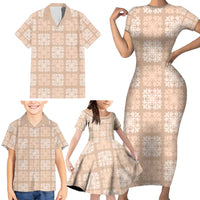 Beige Palaka Quilt Hawaii Family Matching Short Sleeve Bodycon Dress and Hawaiian Shirt Traditional Hawaii-plaid Pattern - Polynesian Pride