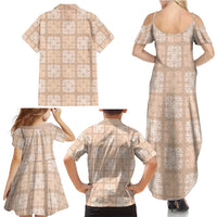 Beige Palaka Quilt Hawaii Family Matching Summer Maxi Dress and Hawaiian Shirt Traditional Hawaii-plaid Pattern - Polynesian Pride